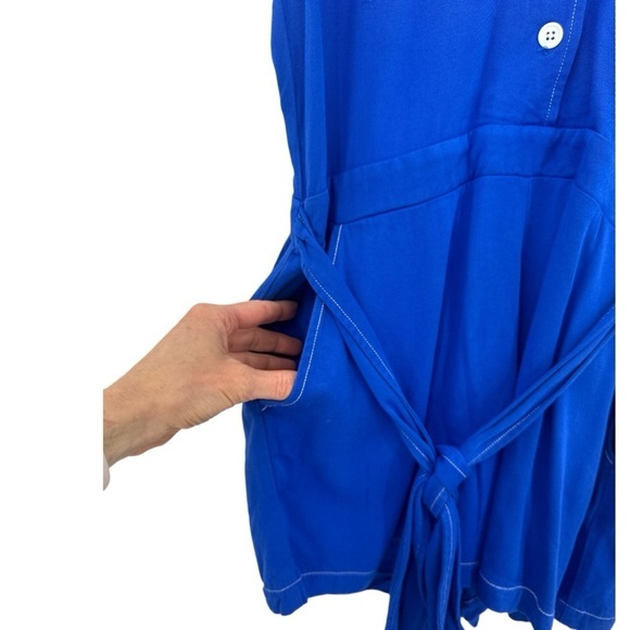 Karina Grimaldi Tencel Button Up Tie Waist Romper Jumpsuit - Blue - Size 4 - Picture 5 of 5